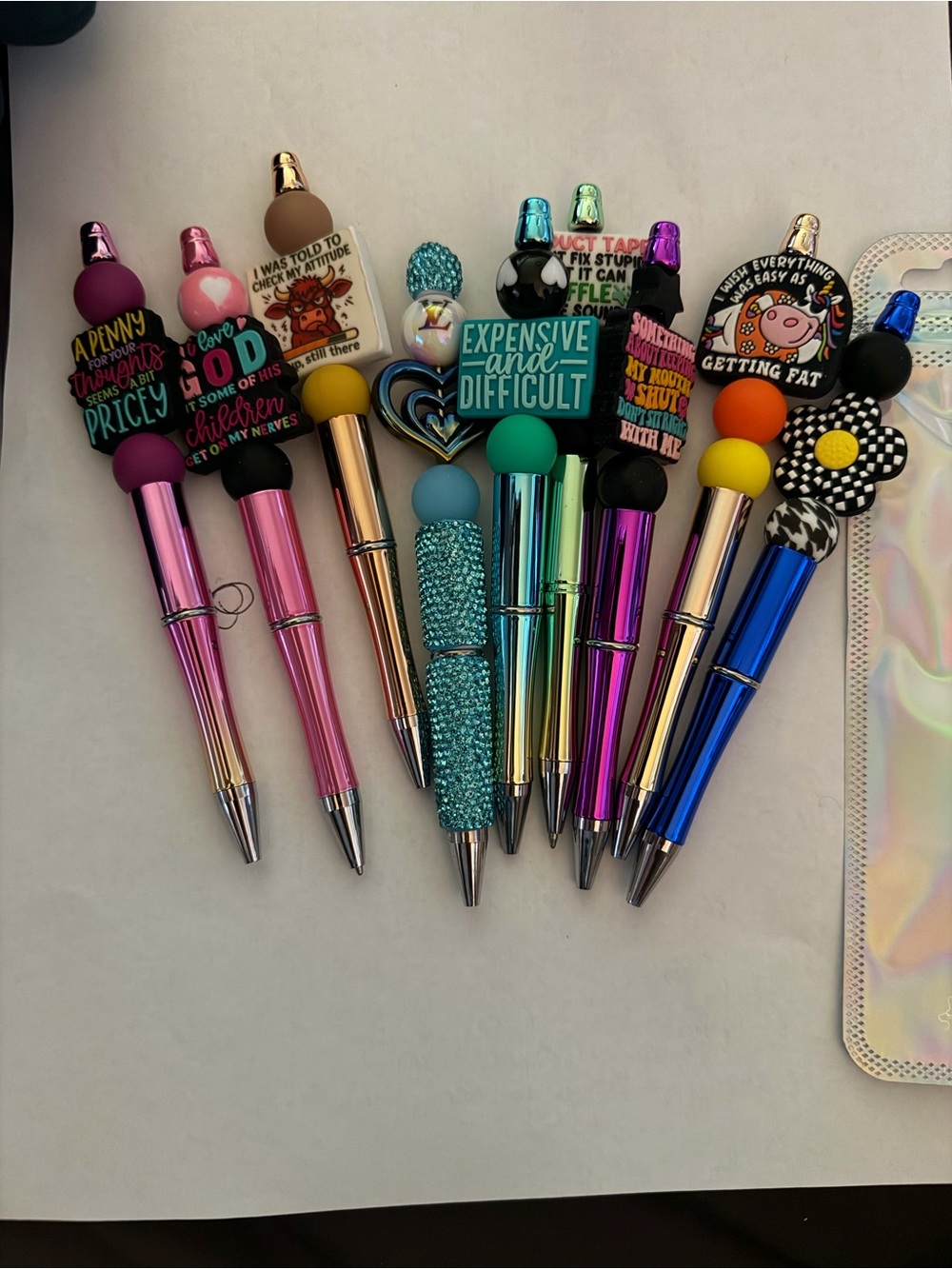 Colorful Metallic Novelty Ballpoint Pens with Decorative Toppers - Multicolor